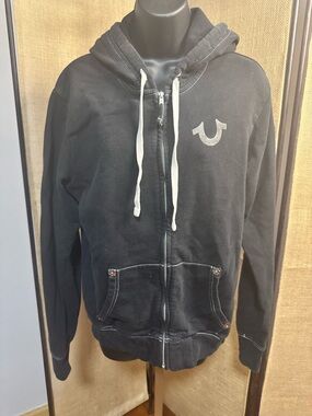 True Religion Black Hoodie with White Drawstrings